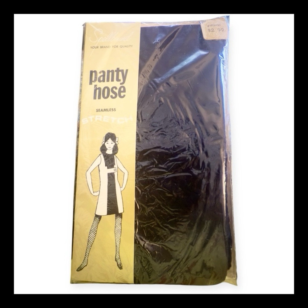 1960’s‎ Mod Textured Pantyhose Tights in Black, Stretch Nylon, Deadstock, New